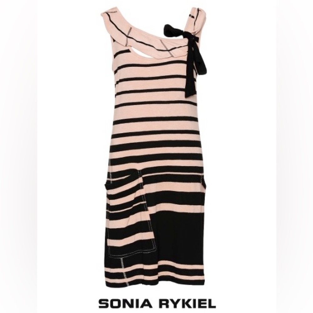 Sonia Rykiel Striped Sleeveless Dress – Bow Detail, Pocket Accent – French, SZ L